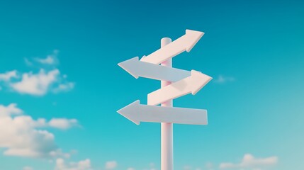 A white sign with three arrows pointing in different directions