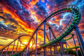 Obraz premium a roller coaster is shown with the sun setting behind it