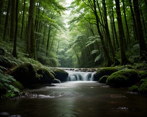 Elegant Ripple effect in natural and fresh forest greens.
