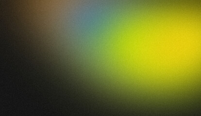 Abstract glowing color spots, spotlight grainy backdrop design. Yellow orange green color, wave shaped noisy gradient on dark, vibrant color flow, bright, shine, poster, banner, header, cover