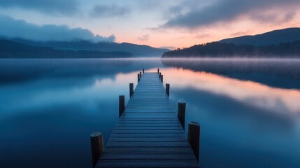 Fototapeta premium Serene Morning on a Misty Lake