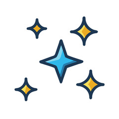 Obraz premium Blue and Yellow Sparkles with Dark Outline, Illustration of a central blue sparkle surrounded by yellow accents, featuring a dark outline for a bold and playful design. 