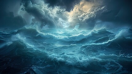 Fototapeta premium Stormy Sea with Dramatic Clouds - Nature Photography