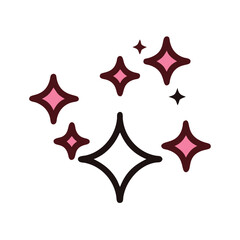 Pink Sparkles Cluster with Bold Outline, Illustration of pink sparkles with a bold dark outline, symbolizing shine, magic, and a playful, decorative effect.
