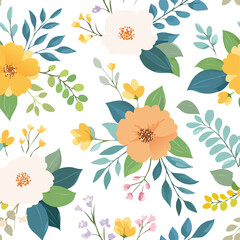 Colorful floral hand drawn seamless pattern