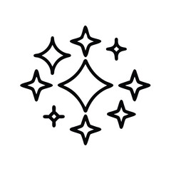 Black Line Art Sparkles Cluster Icon, Minimalist black line art of clustered sparkles, symbolizing shine, magic, or decorative elegance in a simple design.
