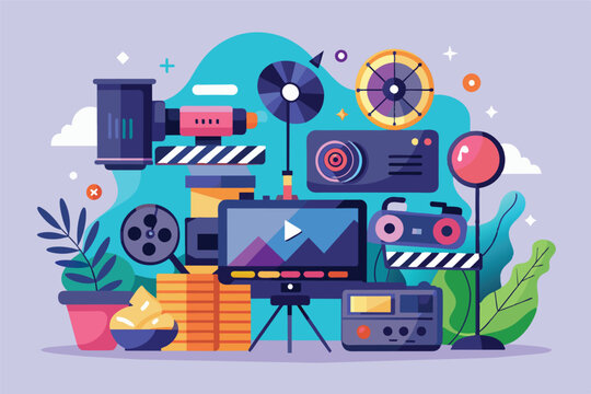Colorful Illustration of Film and Video Production Equipment