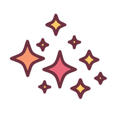 Colorful Sparkles Cluster in Red and Orange, Illustration of a cluster of red and orange sparkles, representing shine, decoration, and a playful, magical effect.
