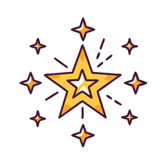 Fototapeta premium Colorful Double Star with Sparkles and Glow, Illustration of a yellow double-layered star surrounded by sparkles and glowing accents, representing celebration, magic, or achievement. 