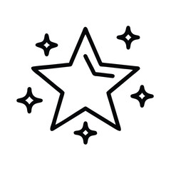 Obraz premium Star Icon with Sparkles in Line Art, Black line art of a star surrounded by sparkling accents, representing quality, success, or a decorative element. 