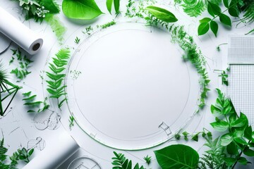 Flat lay white background circular frame center made Promoting Environmental Sustainability