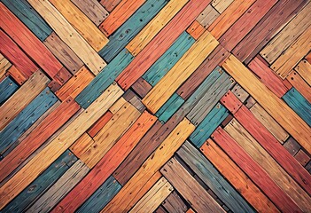Picture Wooden planks arranged in a complex, interwoven pattern.