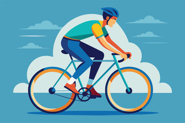 Fototapeta premium Cyclist Riding a Road Bike Under a Blue Sky With White Clouds