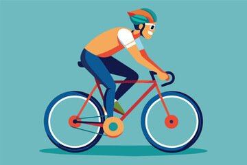 Fototapeta premium Man Riding Bicycle on Blue Background