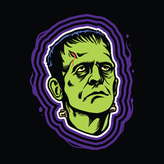 Ghost Head Cartoon Frankenstein Charater Vector Illustration