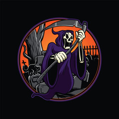 Grim Reaper Funny Cartoon Character Vector Illustration