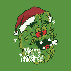 Merry Christmas Cannabis Character, High Character Logo Vector Illustration