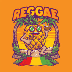 Pineapple Dance Pineapple Reggae Cartoon Vector Illustration