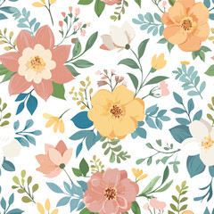 Colorful floral hand drawn seamless pattern