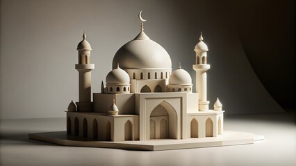 Obraz premium A Miniature Model of a White Mosque with a Crescent Moon on Top