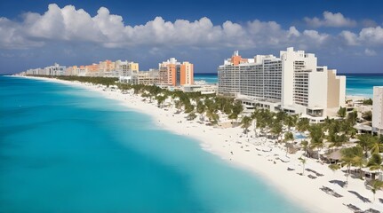 Obraz premium View of hotels and beach Hotel Zone Cancun Caribbean Coast.generative.ai