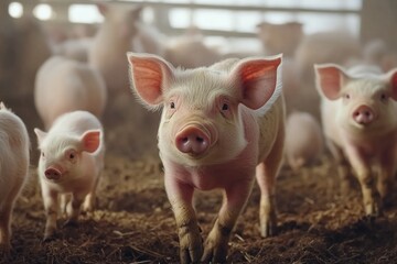 Pigs are walking on the farm, with chickens walking beside them , Generative AI