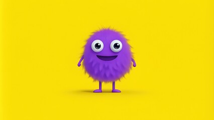 Fototapeta premium Smiling Purple Furry Monster on Yellow Background