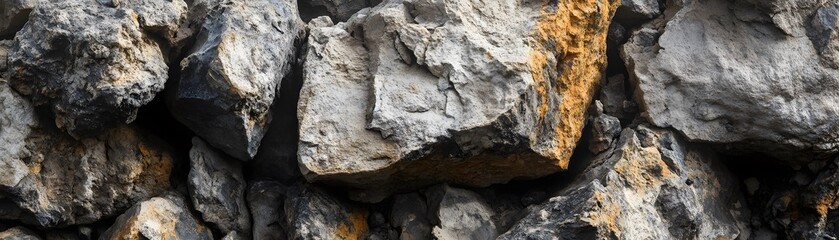 Close-up of a Rocky Cliff Face with Cracks and Variations in Color