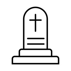 Grave tombstone icon with cross and line for name. Ancient headstone flat & line icon. Editable stroke. Vector illustration