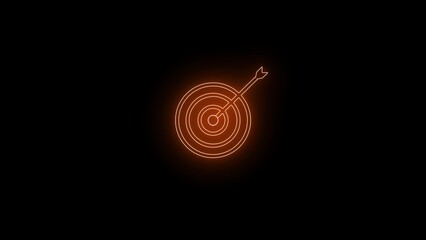 Outline neon target icon. Glowing neon target sign, aim pictogram in vivid colors. Bullseye hit, priority objective, accuracy, goal performance,