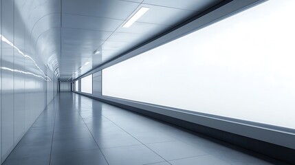 Empty Subway Corridor with Blank Advertisement Panels