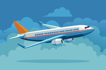 Airplane Flying Through Clouds on a Sunny Day