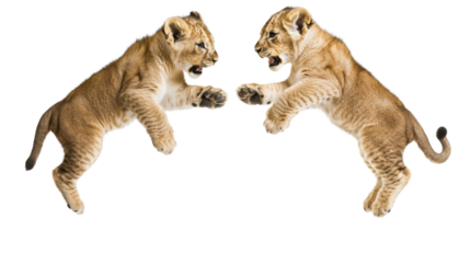 Two Playful African Lion Cubs Jumping in a Playful Display Generative AI