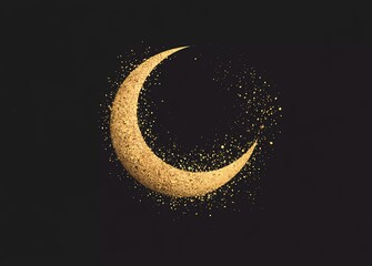 A simple vector illustration of an Islamic crescent moon with glittering particles, set against a solid background.