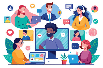 Fototapeta premium Diverse Group of People Participating in a Virtual Meeting or Conference