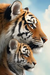 Fototapeta premium The tiger and its child