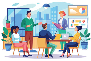 A Diverse Business Team Collaborates During a Meeting in a Modern Office