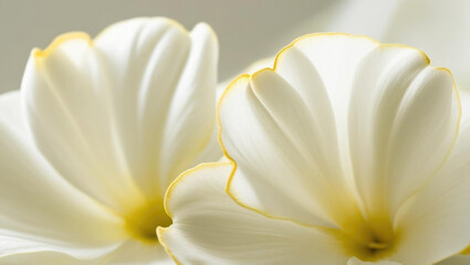 Fototapeta premium Macro view of white flower petals with soft yellow edges, serene and calming