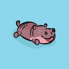 Cute Hippo Character, Mascot or Cartoon