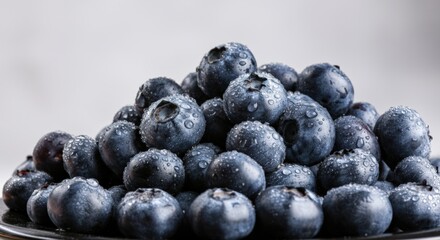 Fresh Blueberries Close Up on a Black Plate