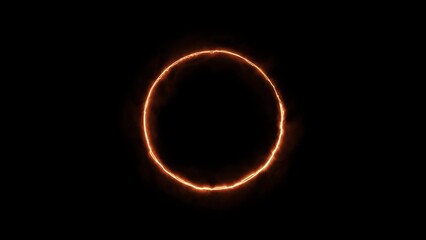 Abstract studio with violet glowing circle frame. illustration with neon effect