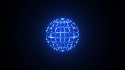 Globe line icon. Neon laser lights. World or Earth sign. Global Internet symbol. Glow laser speech bubble. Neon lights