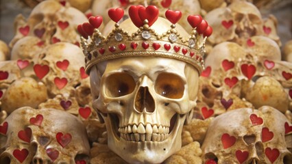 Naklejka premium A Human Skull Wearing a Crown of Hearts