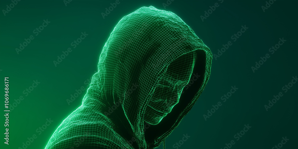Poster Hacker wearing hoodie is programming a dangerous virus in the deep web