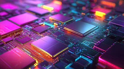 Fototapeta premium Close-up of a computer circuit board. This image is perfect for illustrating technological concepts like connectivity or data flow.