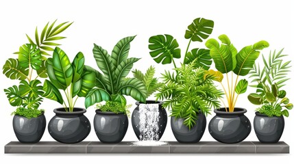 Fototapeta premium A vibrant display of assorted indoor plants in stylish pots, adding greenery and life to any space.