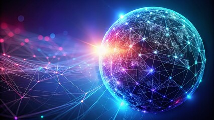 Obraz premium Abstract Digital Sphere with Intricate Network Connections Illuminating the Future of Technology in a Futuristic Landscape Perfect for Modern Designs and Digital Innovations