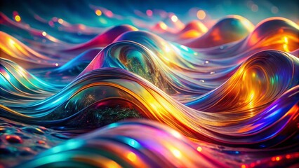 Abstract Holographic Waves: A Surreal Exploration of Colorful Textures and Fluid Dynamics in a Dreamlike Environment Capturing the Essence of Light and Movement