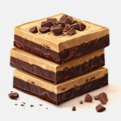A scrumptious presentation of layered fudge squares showcasing rich chocolate and creamy textures. Perfect for dessert lovers and culinary enthusiasts.