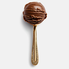 Obraz premium Indulge in a luxurious scoop of rich chocolate gelato on a sleek white background. Perfect for dessert lovers, this tasty treat is ideal for any occasion.
